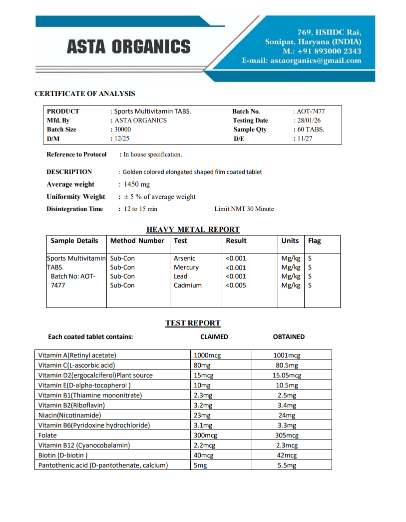 Quality Certificate 1