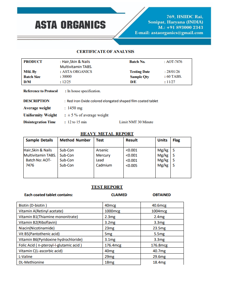 Quality Certificate 1