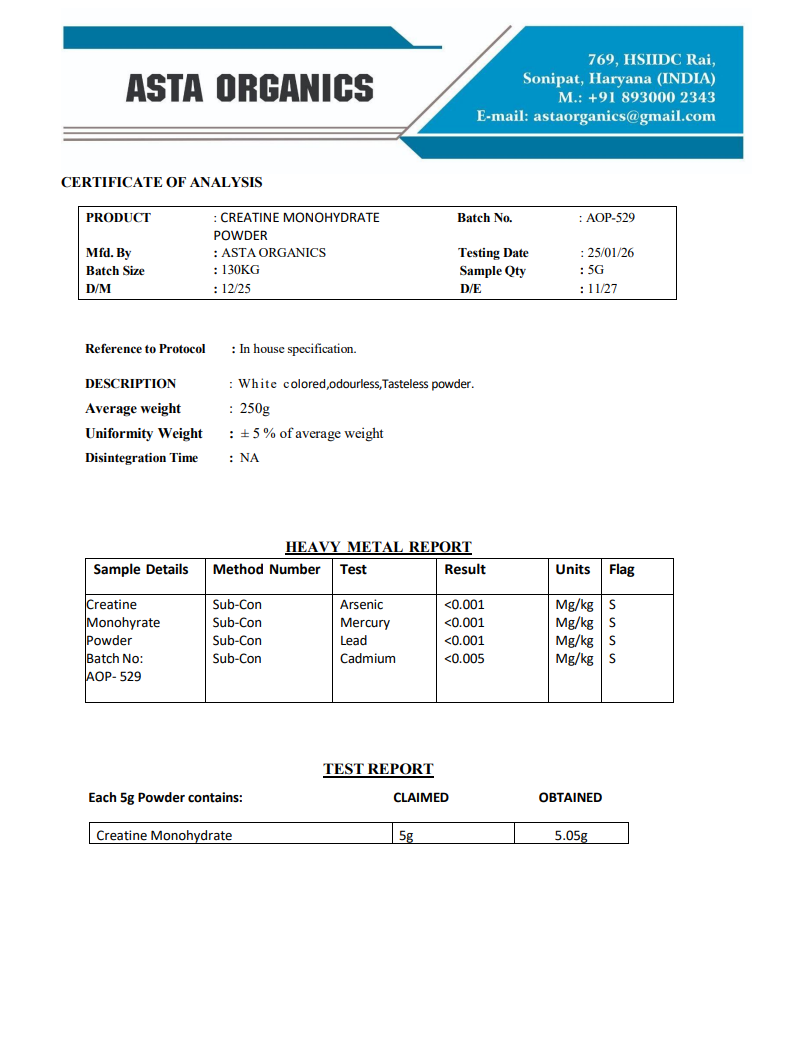 Quality Certificate 1