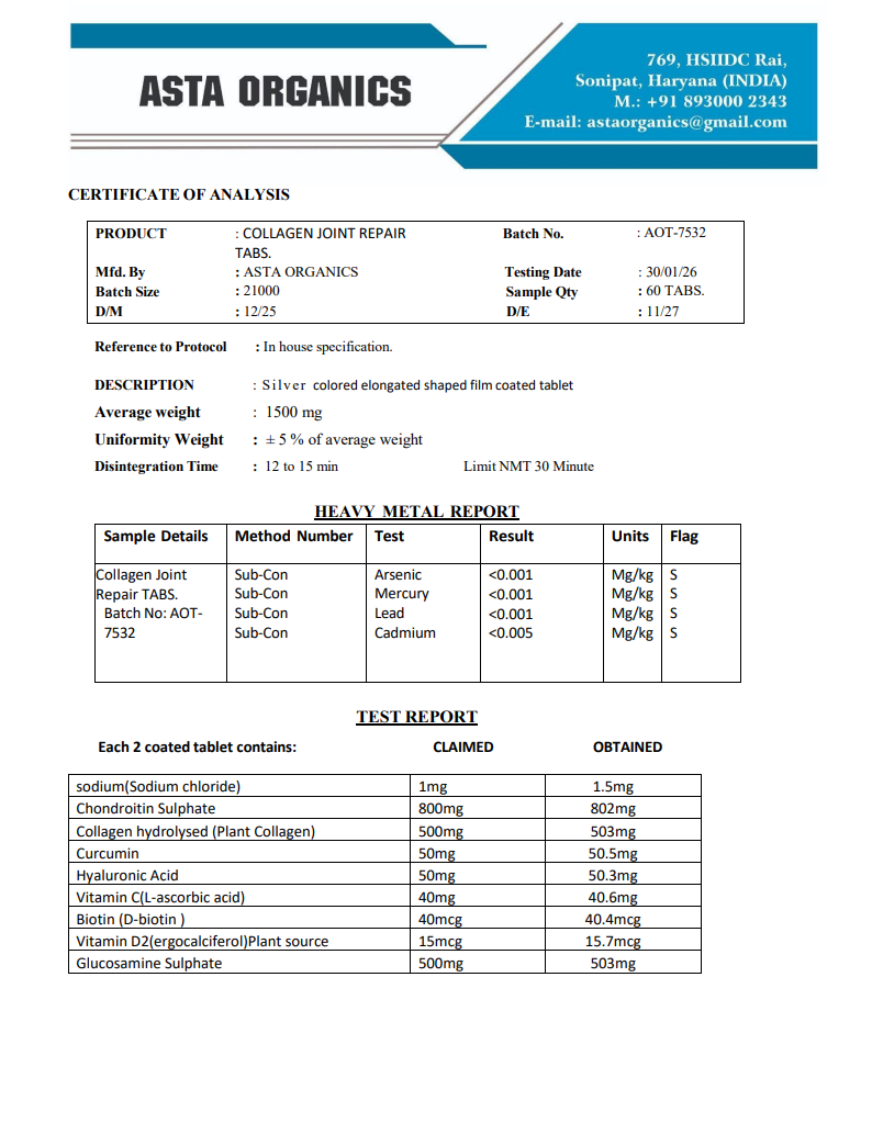 Quality Certificate 1
