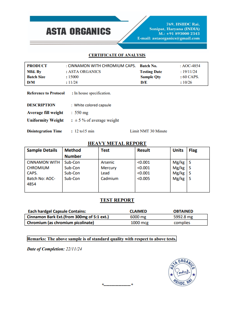 Quality Certificate 1