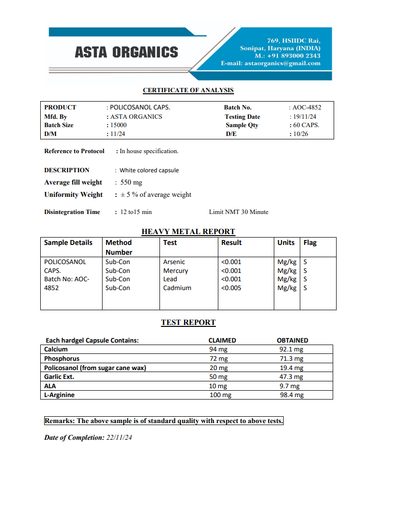 Quality Certificate 1