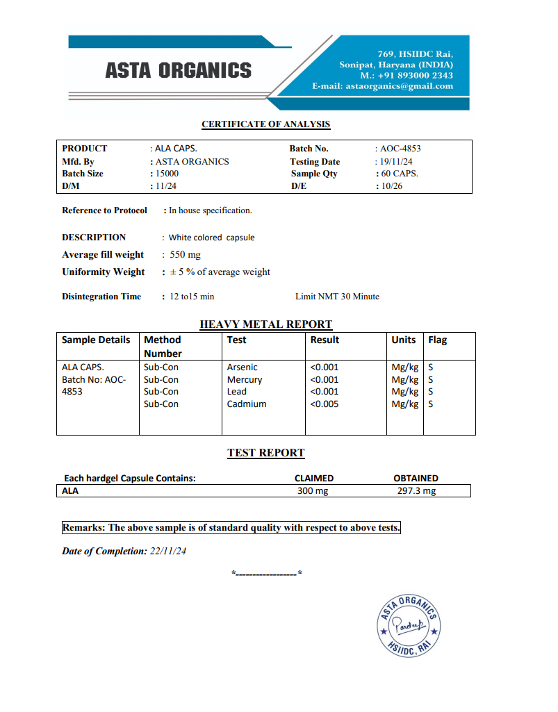 Quality Certificate 1