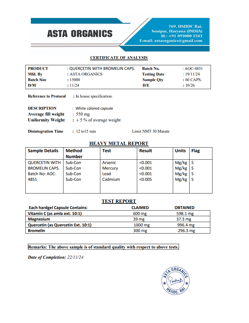 Quality Certificate 1